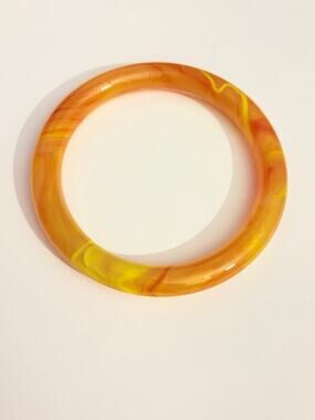 Vintage Marbled Orange Yellow Glass Bangle Bracelet Size 8.25”